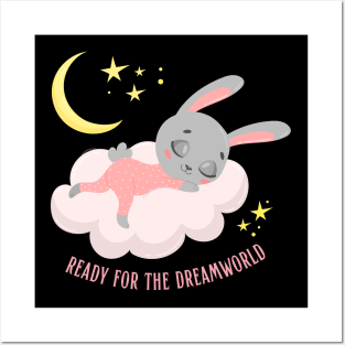 Ready for the dream world Hello little bunny in pajamas sleeping cute baby outfit Posters and Art